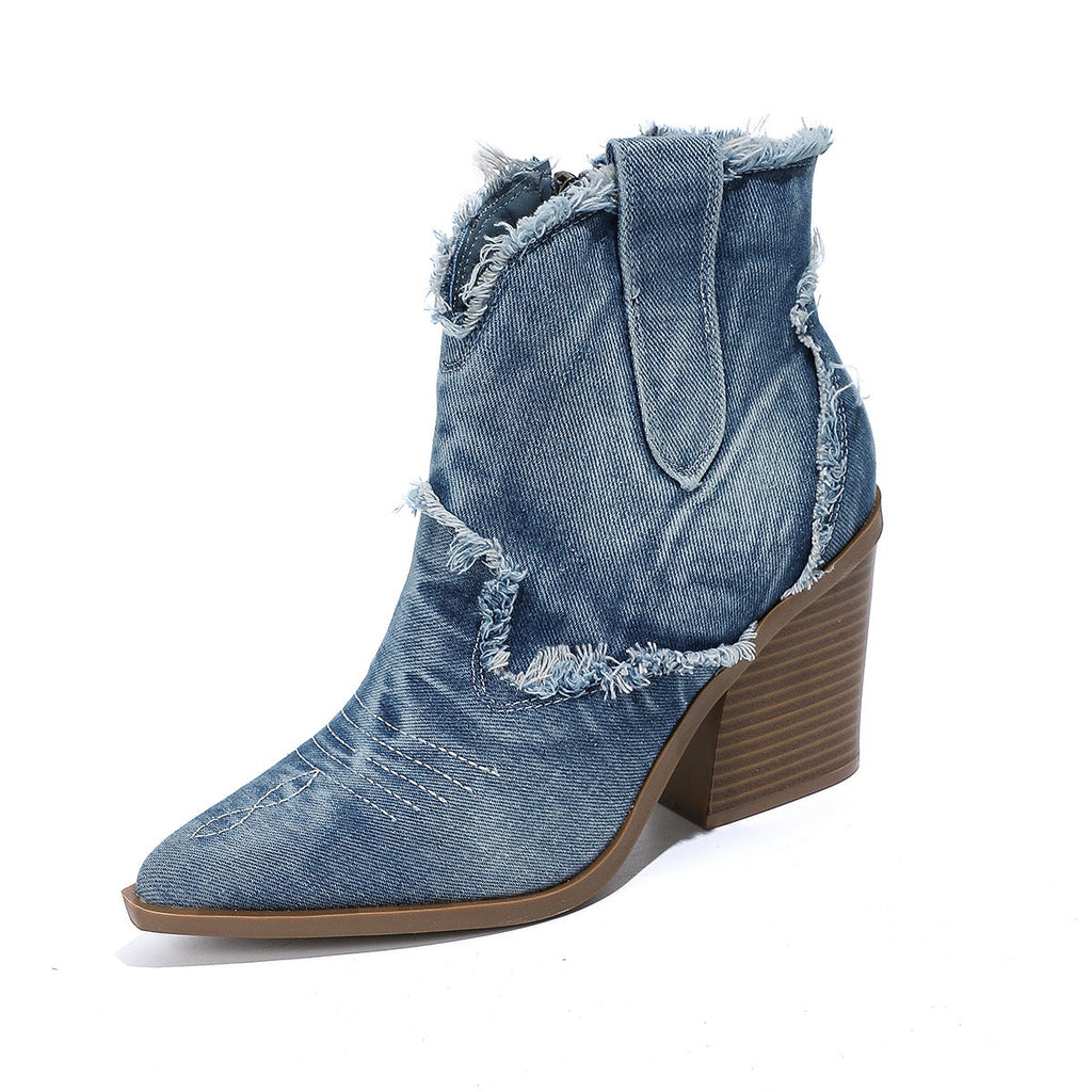 GR | Women's Trendy Pointed-Toe Western Cowboy Boots Comfortable Ankle Boots