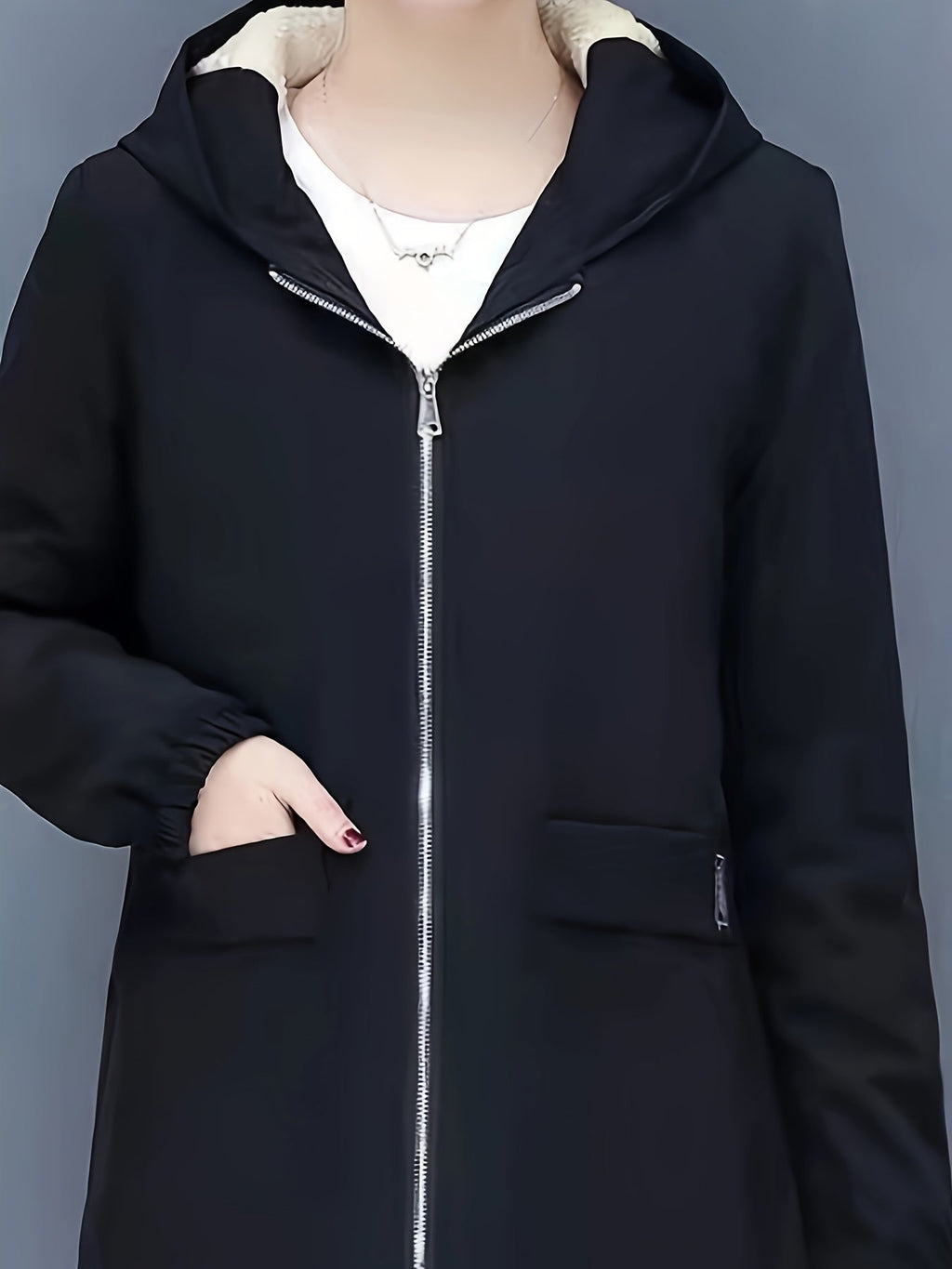 GR | Kapuzenmantel für Damen - schwarze Freizeitjacke