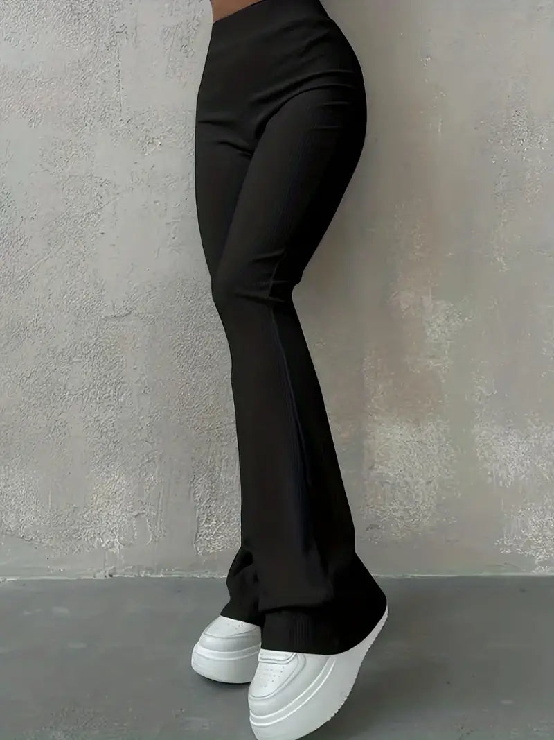 GR | Waist Ribcord Flared Trousers - Trendy Women's Everyday Trousers