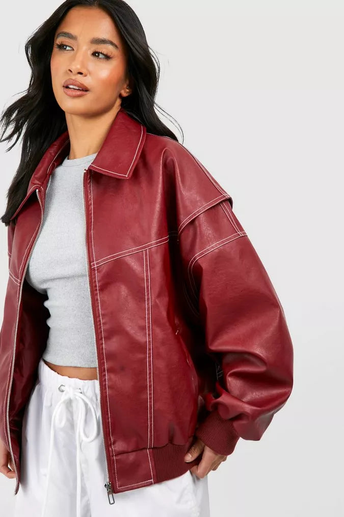 GR | Lederbomberjacke Im Vintage-Stil