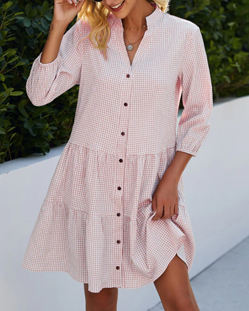 GR | Checkered dress with stand-up collar