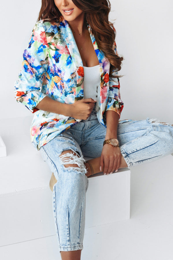 GR | Free and Genuine Floral Lapel Leisure Suit Blazer
