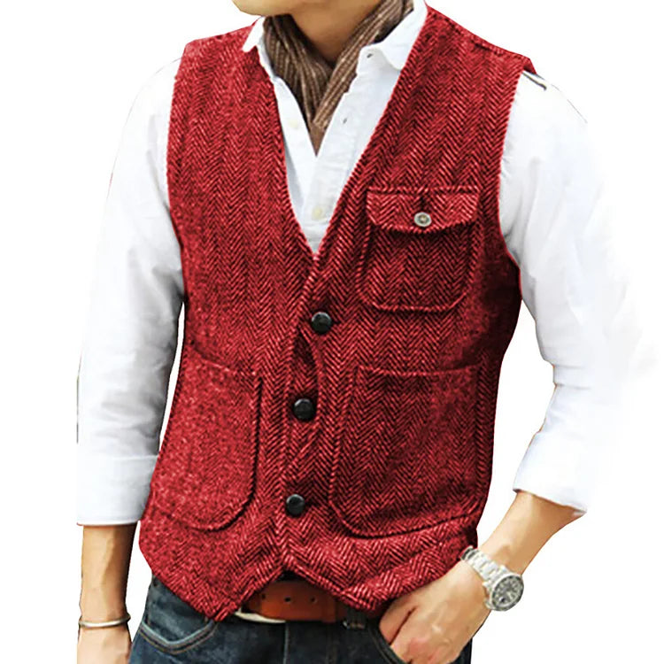 GR | Casual sleeveless single-breasted vest with pockets and a slim fit