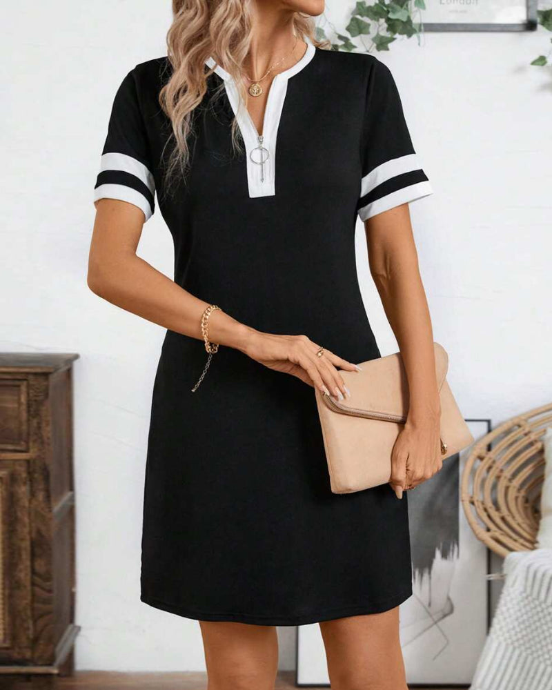 GR | Dress Half Zip Colorblock Fitted Short Sleeves