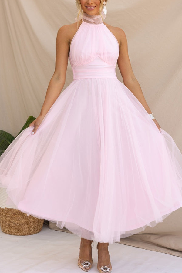 GR | Halterneck Evening Dress Tulle Layers Elegant Formal Wear