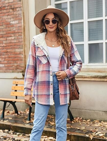 GR | Plaid Jacket Long Sleeve Buckle Wool with Hood