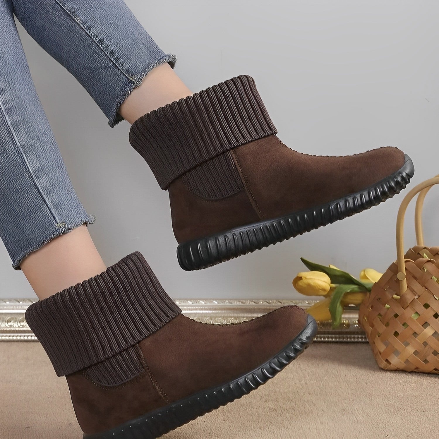 GR | Flat and knitted ankle boots
