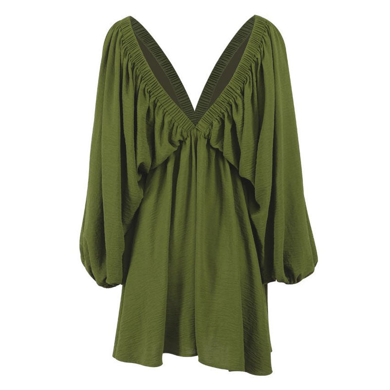 GR | Gerafftes Minikleid mit Schmetterlingsärmeln