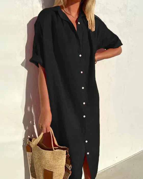 GR | Solid color cotton shirt dress for stylish comfort