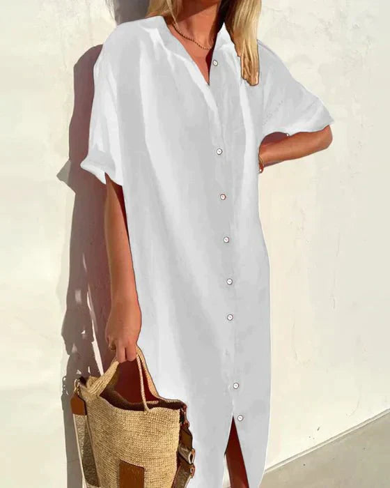 GR | Solid color cotton shirt dress for stylish comfort