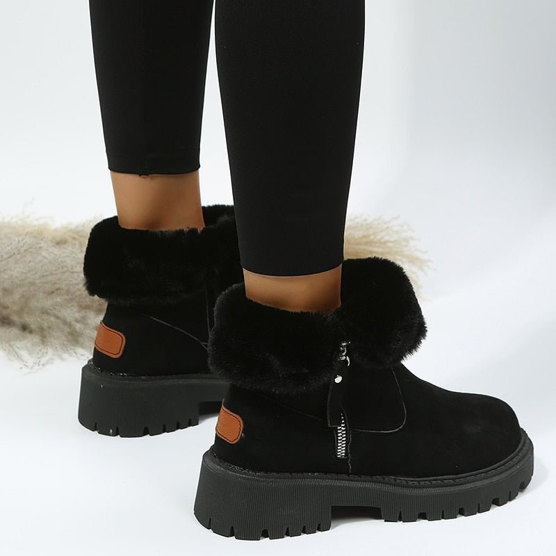 GR | Women's ankle boots - lined suede boots with zipper and fur collar