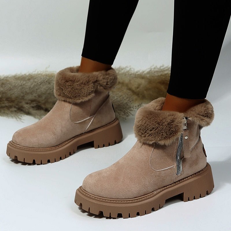 GR | Women's ankle boots - lined suede boots with zipper and fur collar