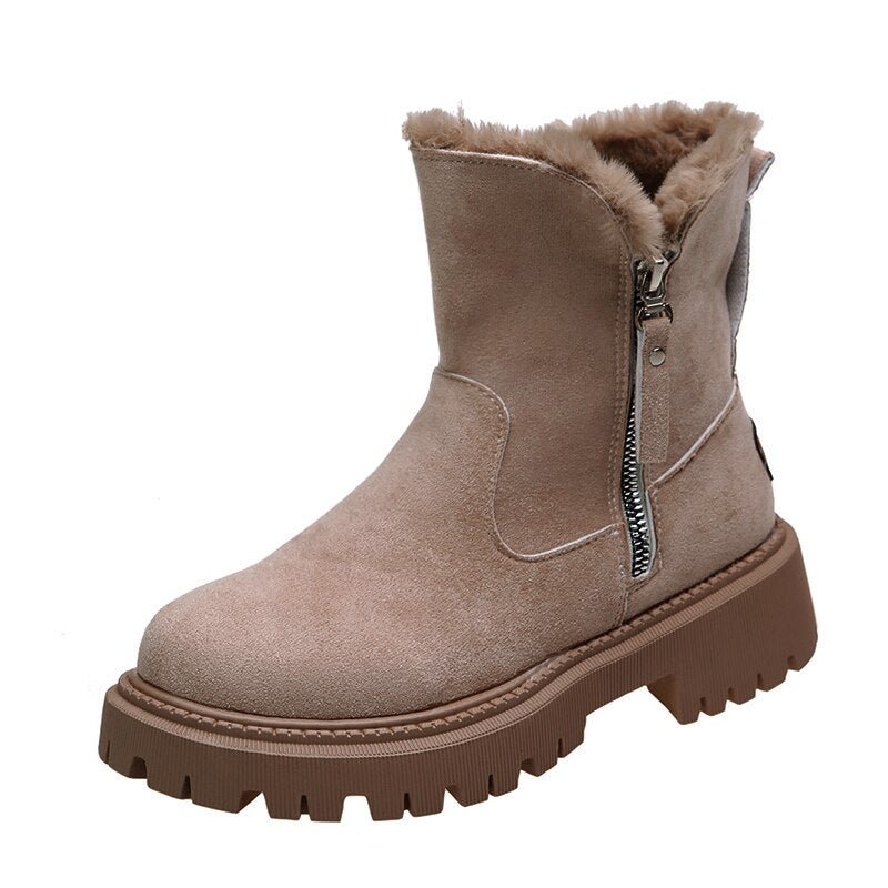 GR | Women's ankle boots - lined suede boots with zipper and fur collar