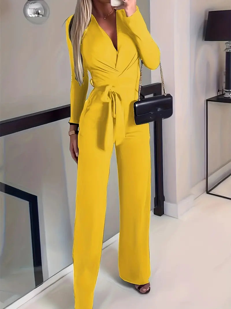 GR | A-line jumpsuit with belt and V-neck