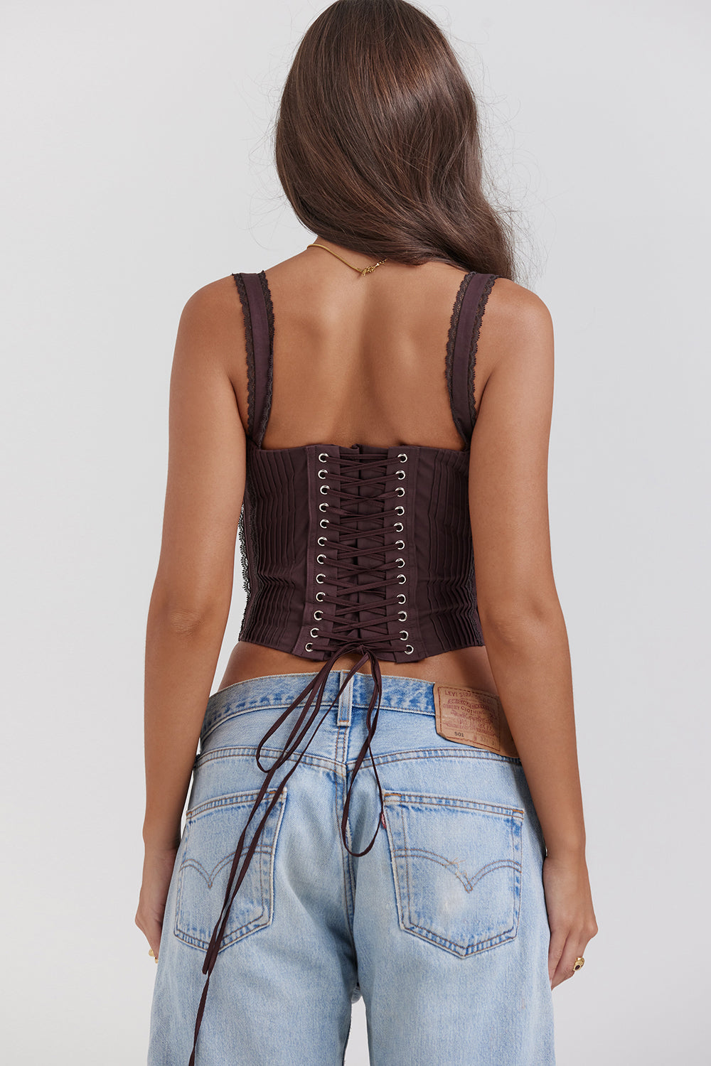 GR | Rich Brown Lace Corset On The Back