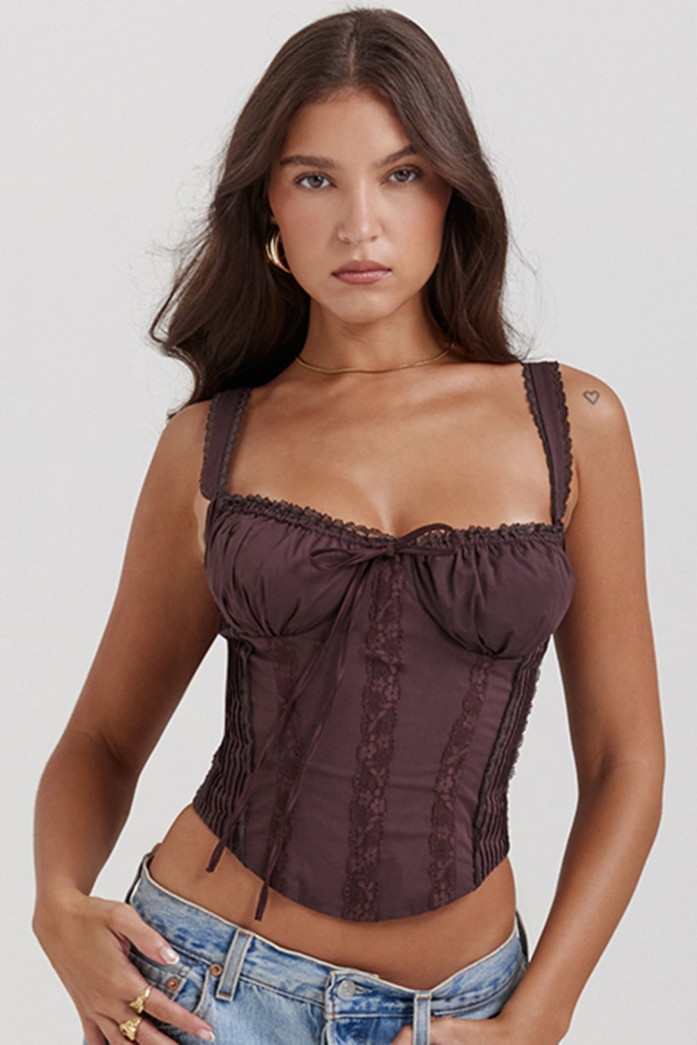 GR | Rich Brown Lace Corset On The Back