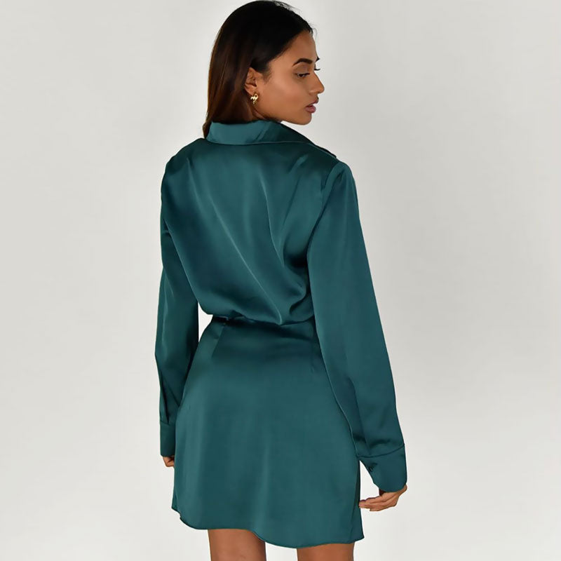 GR | Satin-Minikleid mit V-Ausschnitt und Raffung