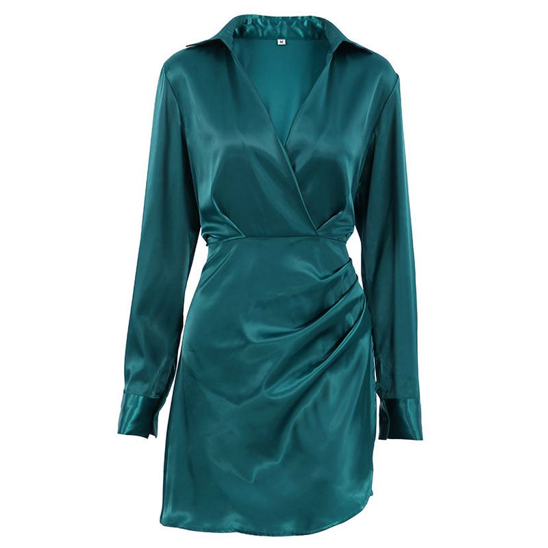 GR | Satin-Minikleid mit V-Ausschnitt und Raffung