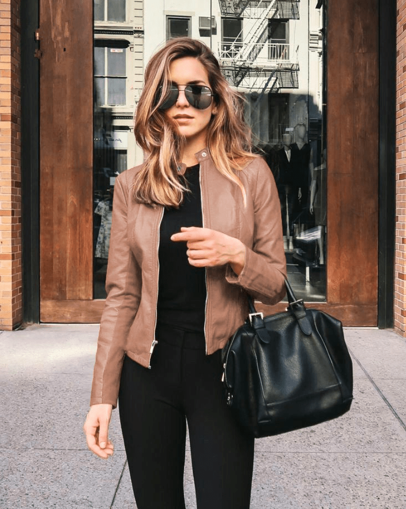 GR | Women's Slim Fit Leather Jacket, Perfect for Autumn, Trendy & Casual