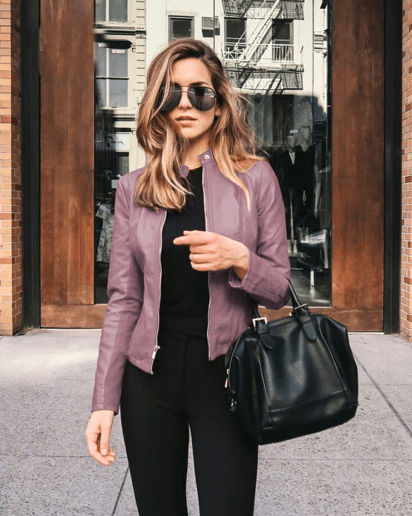 GR | Women's Slim Fit Leather Jacket, Perfect for Autumn, Trendy & Casual