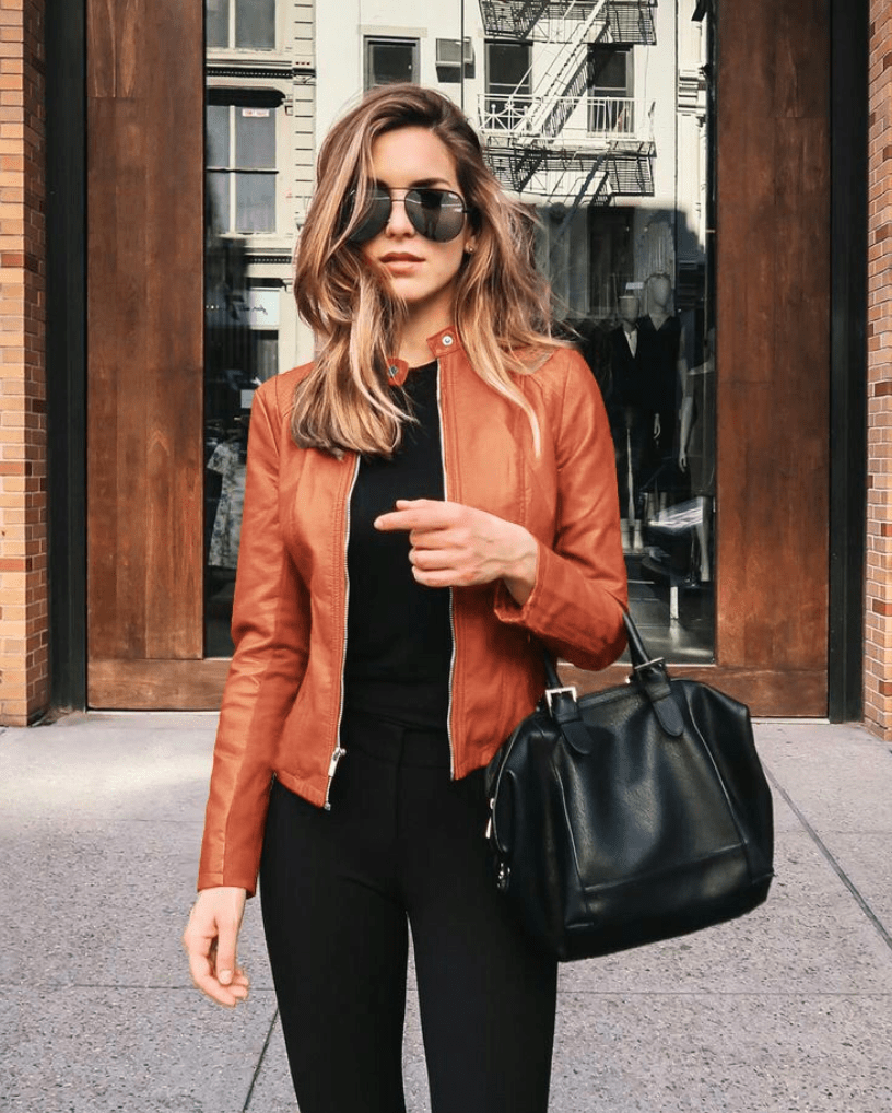GR | Women's Slim Fit Leather Jacket, Perfect for Autumn, Trendy & Casual