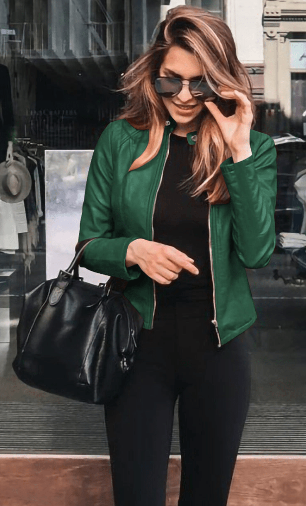 GR | Women's Slim Fit Leather Jacket, Perfect for Autumn, Trendy & Casual