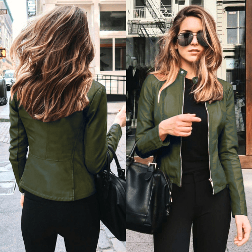 GR | Women's Slim Fit Leather Jacket, Perfect for Autumn, Trendy & Casual