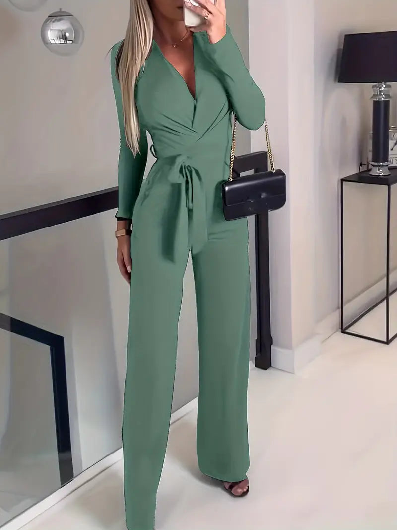 GR | A-line jumpsuit with belt and V-neck