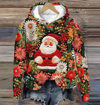 GR | Vintage Santa Kapuzenpullover Mit Print