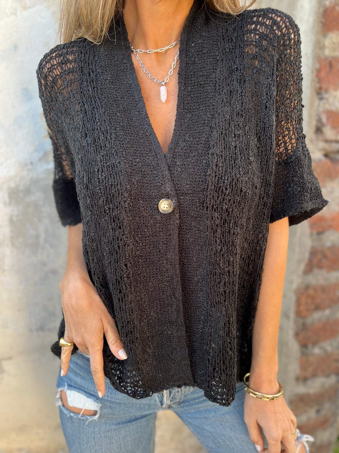 GR | Midsummer open-knit top with long sleeves for women