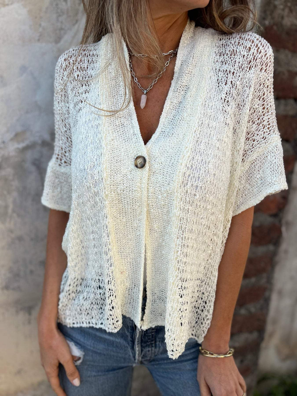 GR | Midsummer open-knit top with long sleeves for women