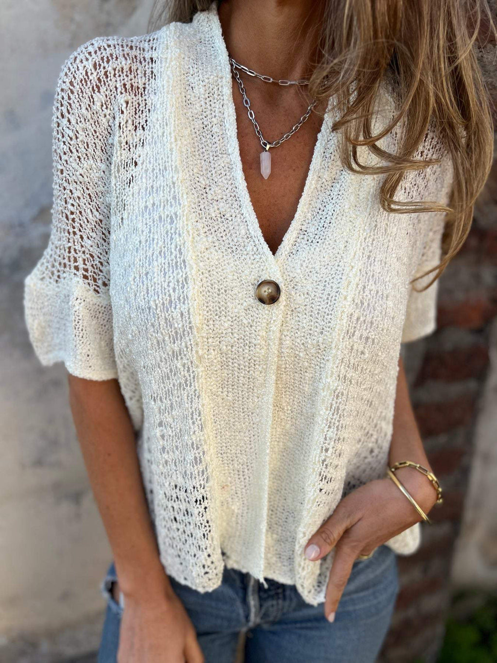 GR | Midsummer open-knit top with long sleeves for women