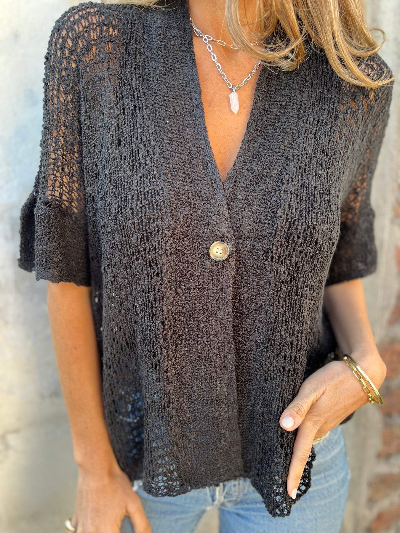 GR | Midsummer open-knit top with long sleeves for women