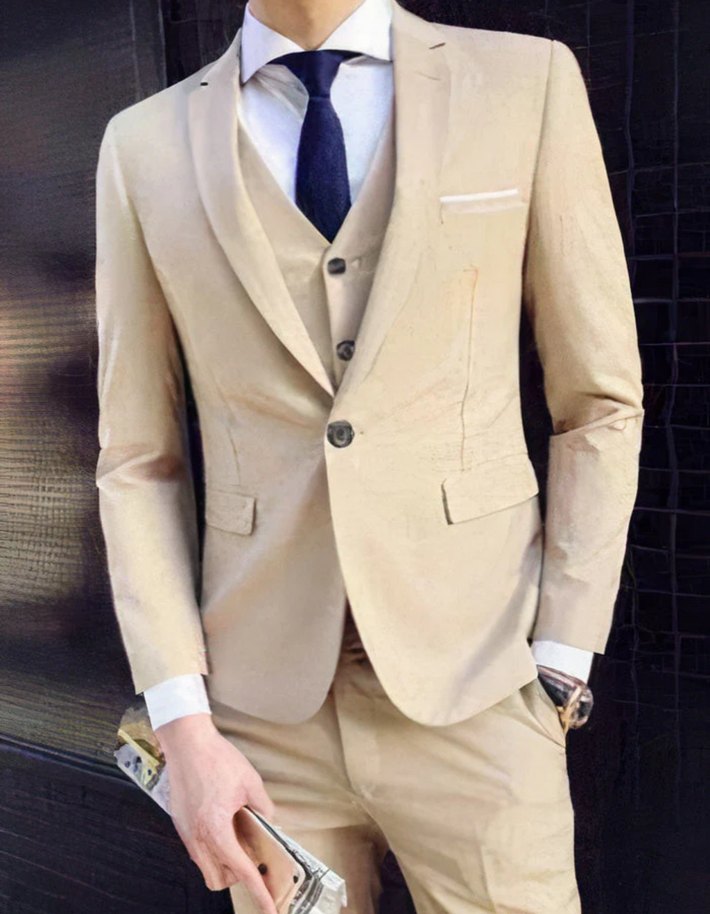 GR | 3-piece suit with lapel collar, blazer, sleeveless vest and slim trousers