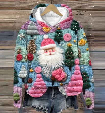 GR | Vintage Santa Kapuzenpullover Mit Print