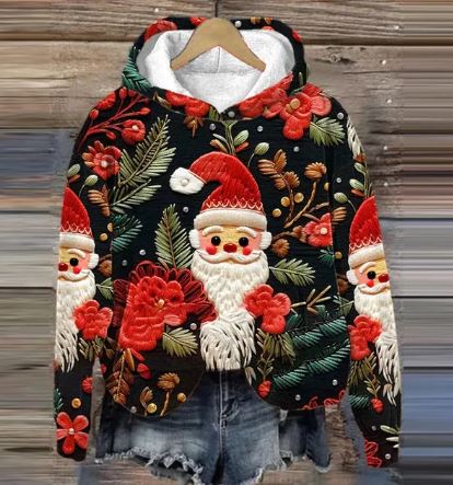 GR | Vintage Santa Kapuzenpullover Mit Print