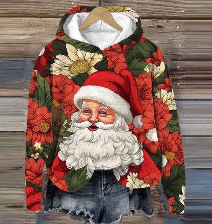 GR | Vintage Santa Kapuzenpullover Mit Print
