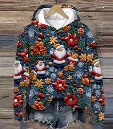 GR | Vintage Santa Kapuzenpullover Mit Print