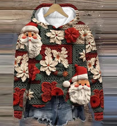 GR | Vintage Santa Kapuzenpullover Mit Print