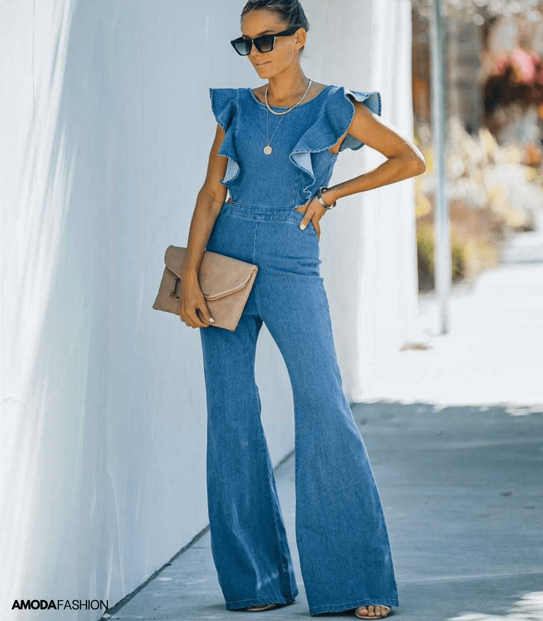 GR | High-quality denim jumpsuits with flared sleeves