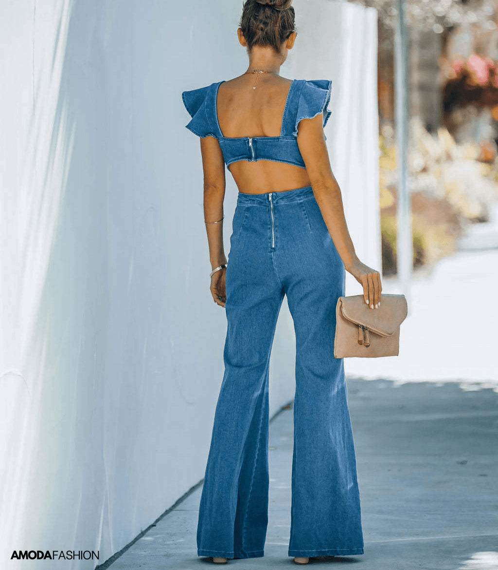 GR | High-quality denim jumpsuits with flared sleeves