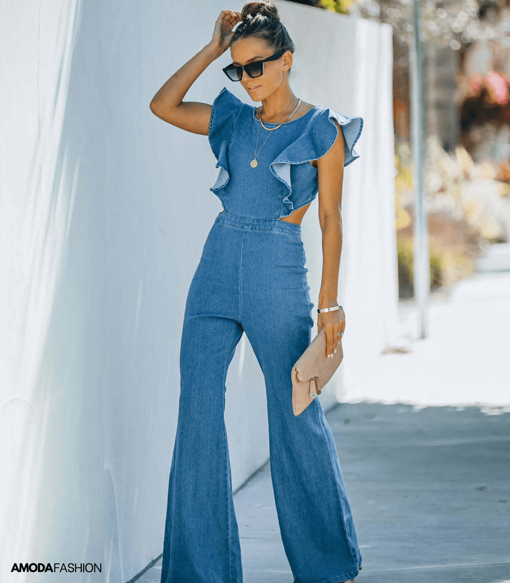 GR | High-quality denim jumpsuits with flared sleeves
