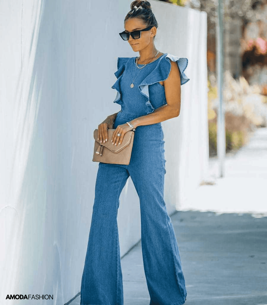 GR | High-quality denim jumpsuits with flared sleeves