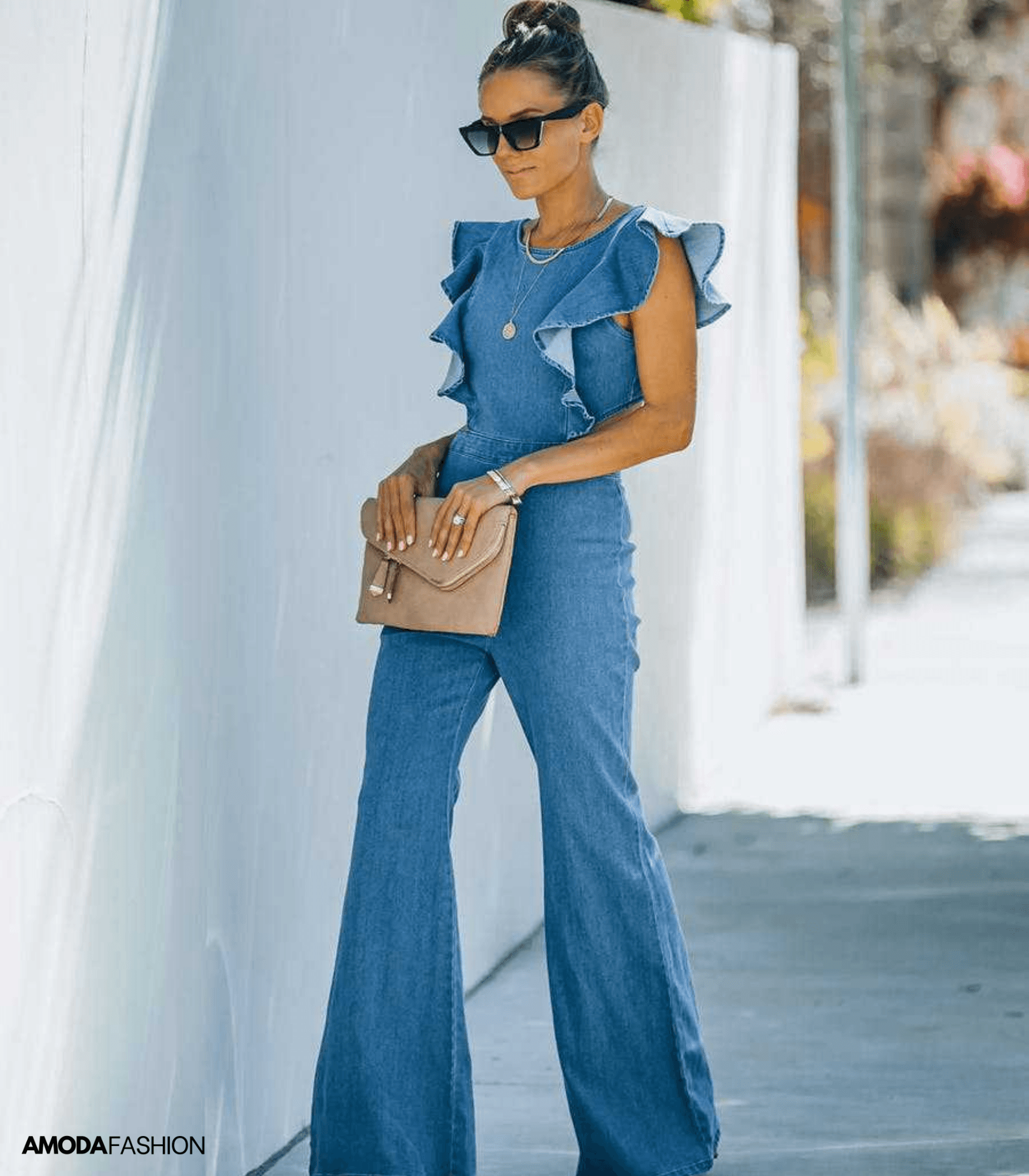 GR | High-quality denim jumpsuits with flared sleeves