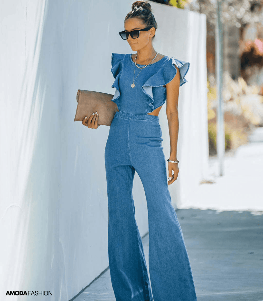 GR | High-quality denim jumpsuits with flared sleeves