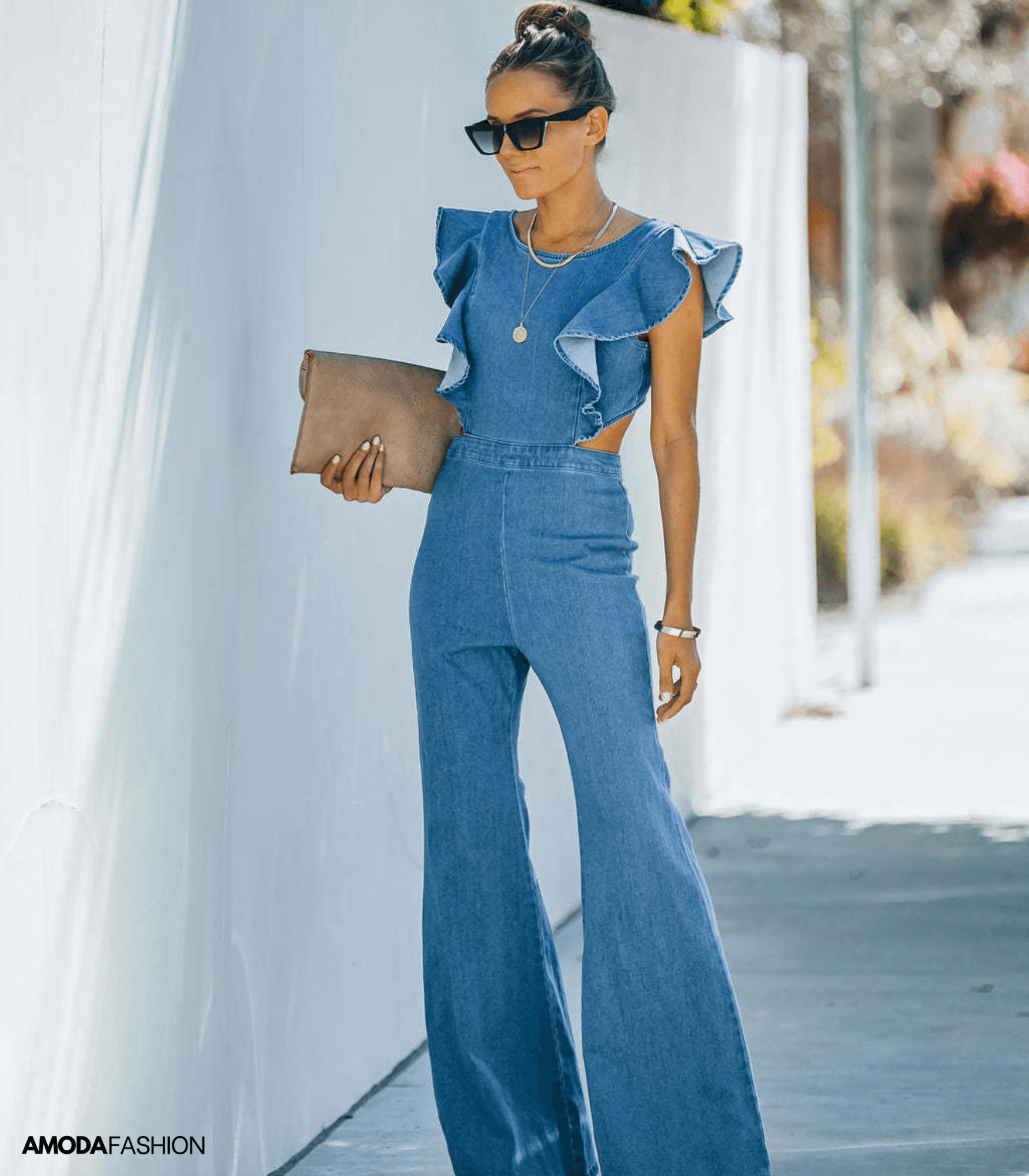 GR | High-quality denim jumpsuits with flared sleeves
