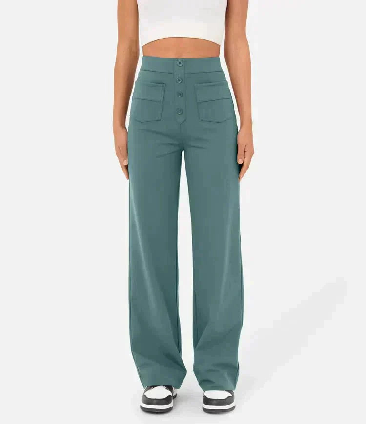 GR | High-Waisted Elastic Casual Trousers