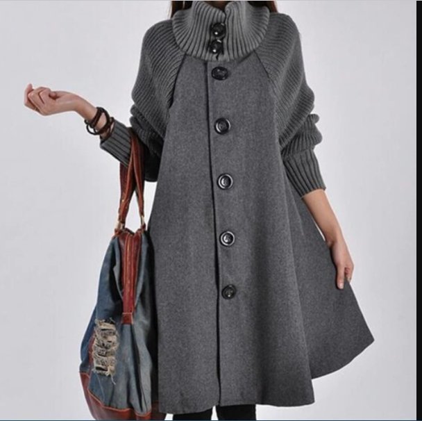 GR High-necked patchwork coat with long sleeves