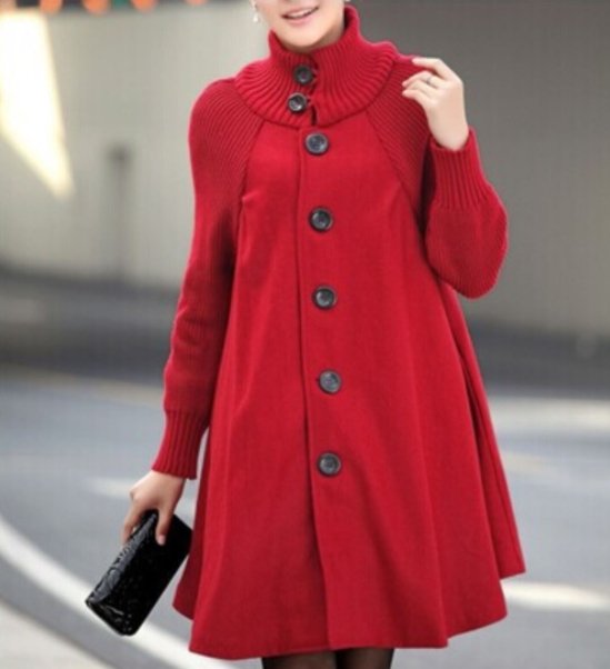 GR High-necked patchwork coat with long sleeves