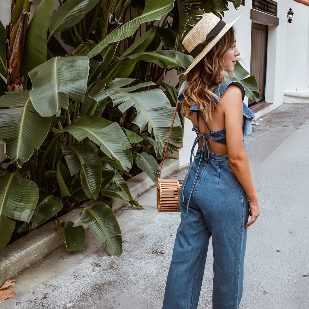 GR | Denim jumpsuit with ruffles